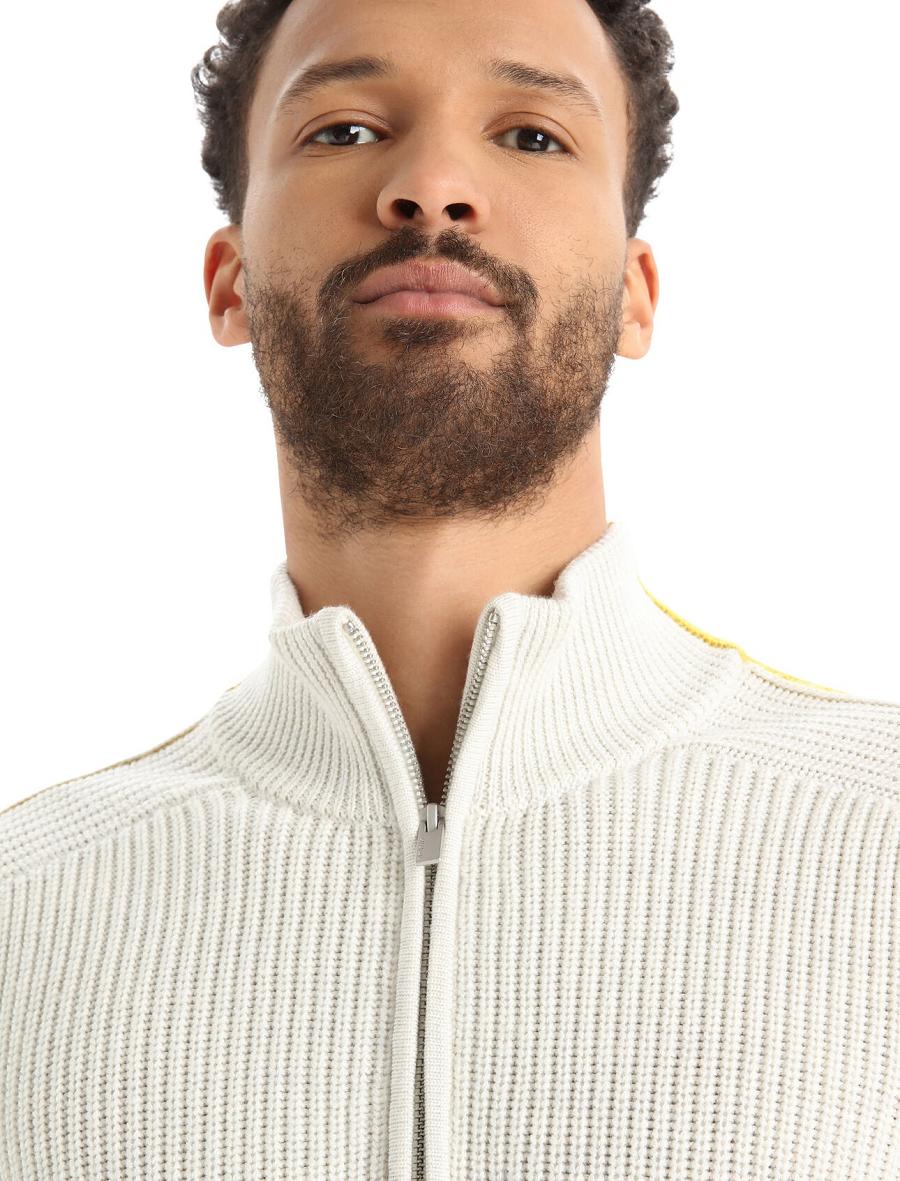 Ecru Heather / Silent Gold Men's Icebreaker Merino Lodge Long Sleeve Half Zip Sweaters | USA 1213NWYB